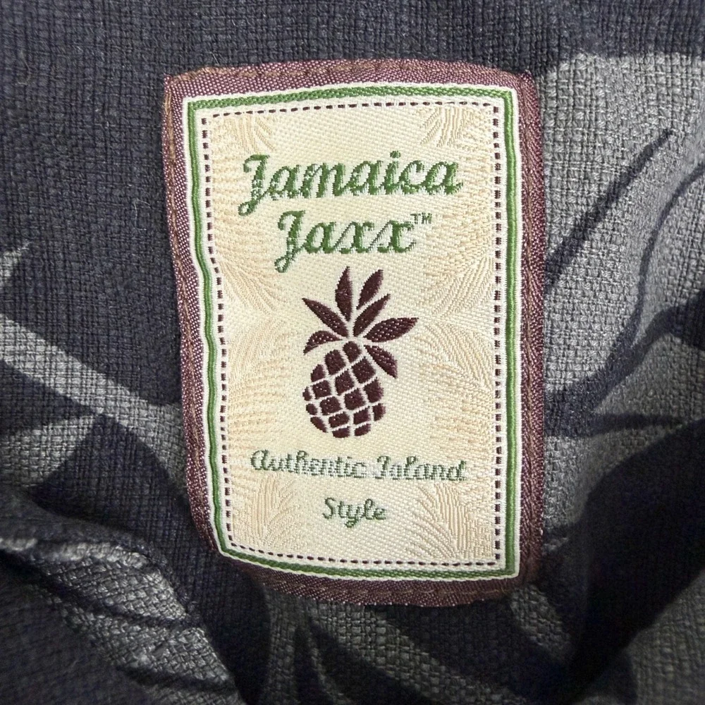 Jamaica Jaxx Mens XXL‎ Silk Tropical Leaf Button Down Shirt Black Grey